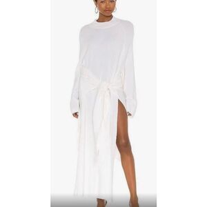 Revolve SNDYS Off-White Front Tie Knit Long Sleeve Sweater Dress With Side Slits